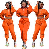 Thicken Long Sleeve Crop Top Sweatpants Set