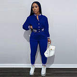 Solid Baseball Jacket Sporty Pants Set