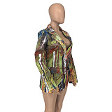 Abstract Print Long Sleeve Single Button Blazer