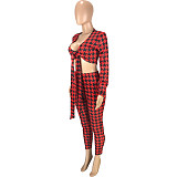 Houndstooth Print Bandage Crop Top Pants Set