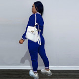Solid Baseball Jacket Sporty Pants Set