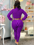 Houndstooth Print Bandage Crop Top Pants Set