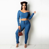 Solid V Neck Crop Top Lace Up Pants Set