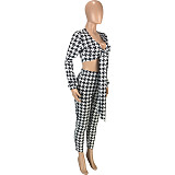 Houndstooth Print Bandage Crop Top Pants Set
