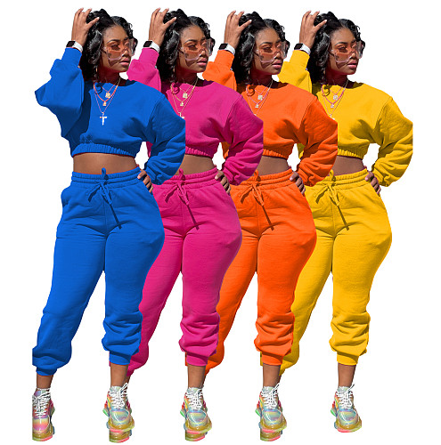 Thicken Long Sleeve Crop Top Sweatpants Set