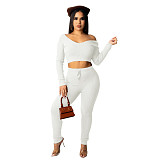 Solid V Neck Crop Top Lace Up Pants Set