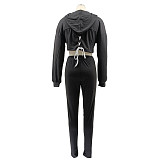 Drawstring Bandage Hooded Crop Top 2 Piece Set