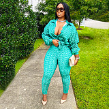 Printed Long Sleeve Shirt Tops Pencil Pants Set