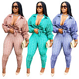 Printed Long Sleeve Shirt Tops Pencil Pants Set
