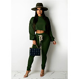 Drawstring Bandage Hooded Crop Top 2 Piece Set