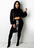 Drawstring Bandage Hooded Crop Top 2 Piece Set
