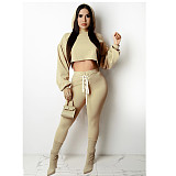 Drawstring Bandage Hooded Crop Top 2 Piece Set