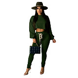 Drawstring Bandage Hooded Crop Top 2 Piece Set