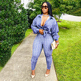 Printed Long Sleeve Shirt Tops Pencil Pants Set