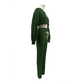 Drawstring Bandage Hooded Crop Top 2 Piece Set