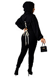 Drawstring Bandage Hooded Crop Top 2 Piece Set