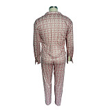 Printed Long Sleeve Shirt Tops Pencil Pants Set