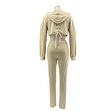 Drawstring Bandage Hooded Crop Top 2 Piece Set