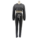 Drawstring Bandage Hooded Crop Top 2 Piece Set