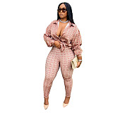Printed Long Sleeve Shirt Tops Pencil Pants Set