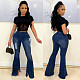 Fringed Ripped Hole Mid Waist Flared Jeans
