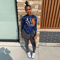 Camouflage Print O Neck Long Sleeve Shirt Top