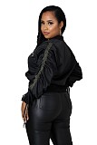 Patchwork Drawstring Bandage Waist Shape Jacket