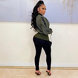 Patchwork Drawstring Bandage Waist Shape Jacket