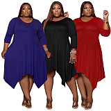 Round Neck Long Sleeve Irregular Plus Size Dress