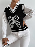 Halloween Skeleton Print Knitted Sweater Vest