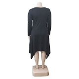 Round Neck Long Sleeve Irregular Plus Size Dress