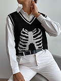 Halloween Skeleton Print Knitted Sweater Vest