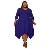 Round Neck Long Sleeve Irregular Plus Size Dress