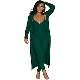 Long Cardigan Coat+Spaghetti Strap Jumpsuit Set