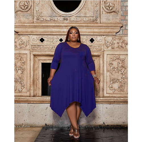 Round Neck Long Sleeve Irregular Plus Size Dress