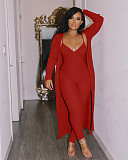 Long Cardigan Coat+Spaghetti Strap Jumpsuit Set