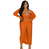 Long Cardigan Coat+Spaghetti Strap Jumpsuit Set