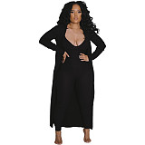 Long Cardigan Coat+Spaghetti Strap Jumpsuit Set