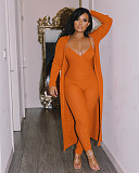 Long Cardigan Coat+Spaghetti Strap Jumpsuit Set