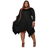 Round Neck Long Sleeve Irregular Plus Size Dress