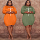 Plus Size Long Sleeve O Neck Loose Midi Dress