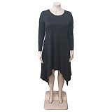 Round Neck Long Sleeve Irregular Plus Size Dress