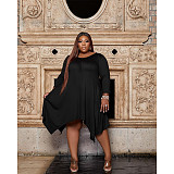 Round Neck Long Sleeve Irregular Plus Size Dress