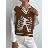 Halloween Skeleton Print Knitted Sweater Vest