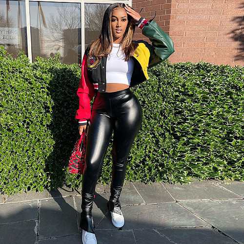 Color Patchwork Thickened Loose Baseball Jacket