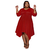 Round Neck Long Sleeve Irregular Plus Size Dress