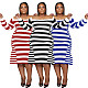 Plus Size Long Sleeve High Waist Striped Dress