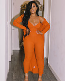 Long Cardigan Coat+Spaghetti Strap Jumpsuit Set