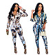 Pattern Long Sleeve Shirt Top Pencil Pants Set