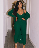 Long Cardigan Coat+Spaghetti Strap Jumpsuit Set